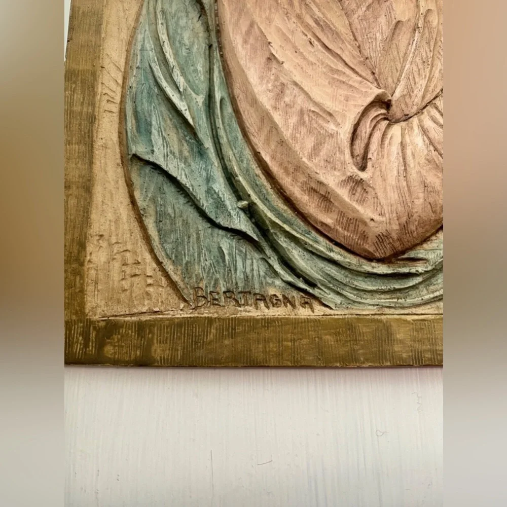 Vintage Bertagna Handpainted Religious Madonna Mary Jesus 18x13 Made In Italy - Picture 4 of 7